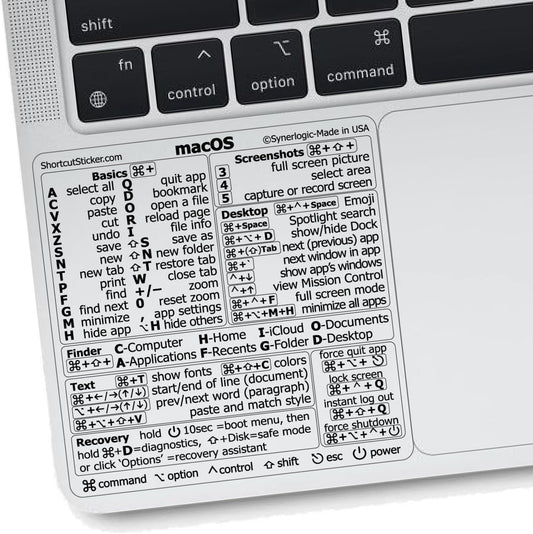 Mac OS Shortcuts Sticker for Air/Pro | Keyboard Stickers for Macos | Laminated Vinyl Macbook Cheatsheet | Macbook Shortcuts 2026 (Clear/Black)