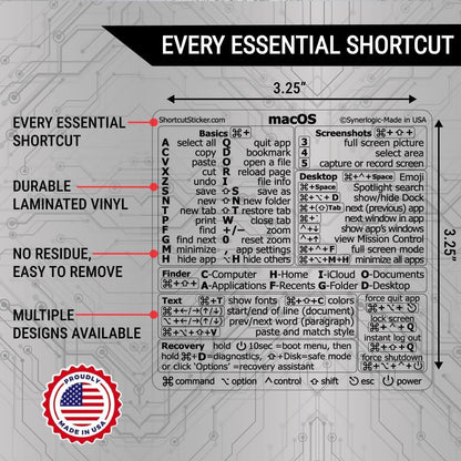 Mac OS Shortcuts Sticker for Air/Pro | Keyboard Stickers for Macos | Laminated Vinyl Macbook Cheatsheet | Macbook Shortcuts 2026 (Clear/Black)
