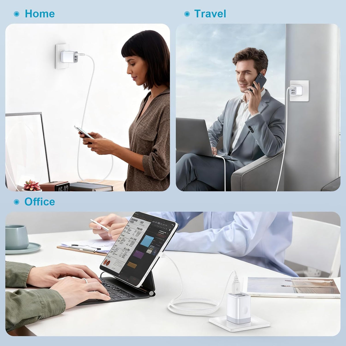 USB Wall Charger,  2Pack Wall Plug 3-Port USB Charging Station 3.1A Power Adapter Multi Port Quick Charger Block Cube for Iphone 17 16 15 14 13 12 11 Pro XS MAX 8 Ipad Samsung Galaxy S25 S24 S23